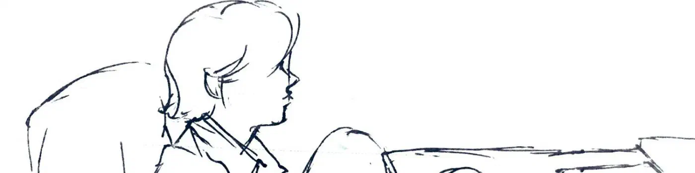 Ink sketch of a person reading